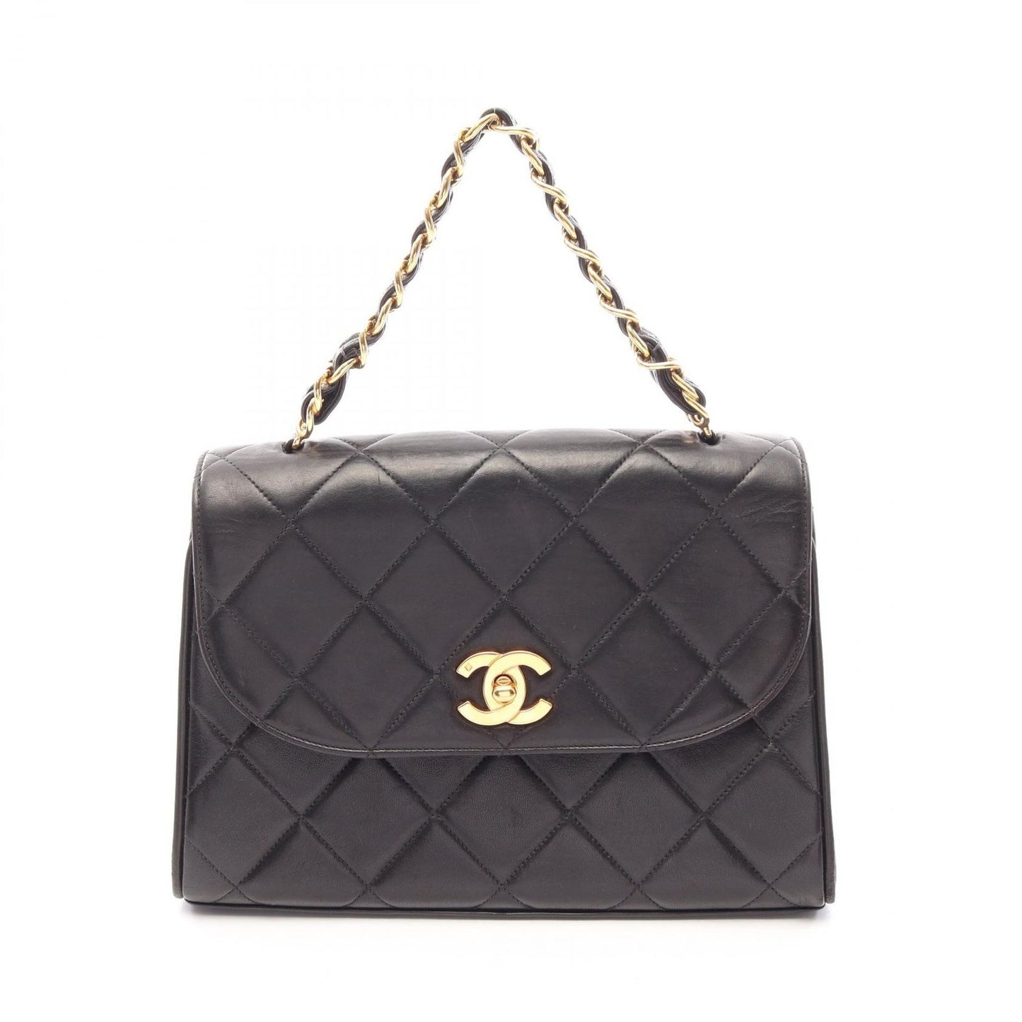 Chanel Handbag Quilted Black Lambskin Chain Top Handle Bag