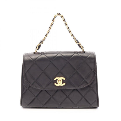 Chanel Handbag Quilted Black Lambskin Chain Top Handle Bag