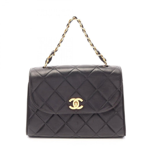 Chanel Handbag Quilted Black Lambskin Chain Top Handle Bag