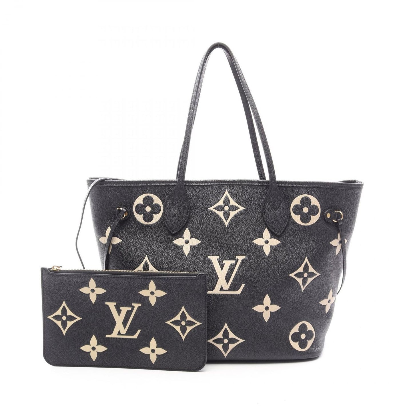 Louis Vuitton Tote Bag Neverfull MM Monogram Empreinte Black Beige Leather