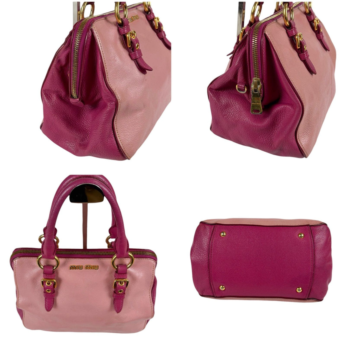 Miu Miu Madras Leather Top Handle Bag Pink — view 3