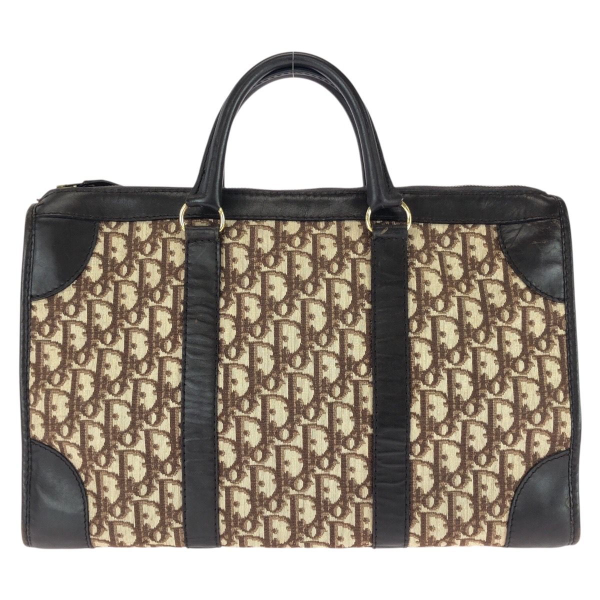 Dior Vintage Trotter Brown Canvas Leather Boston Bag Business