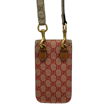 Gucci Shoulder Bag GG Plus Supreme Interlocking G Red Dark Brown Multi Leather — view 3