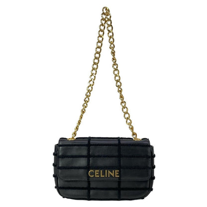 Celine Shoulder Bag Matelasse Monochrome Black Chain Leather