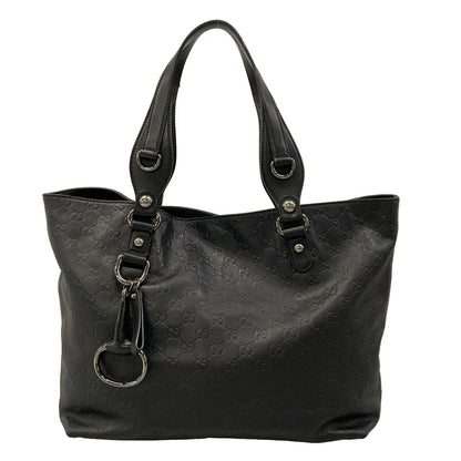 Gucci Tote Bag Icon Bit Guccissima Line Black Leather