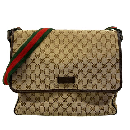 Gucci Shoulder Bag GG Pattern Sherry Beige Dark Brown Leather
