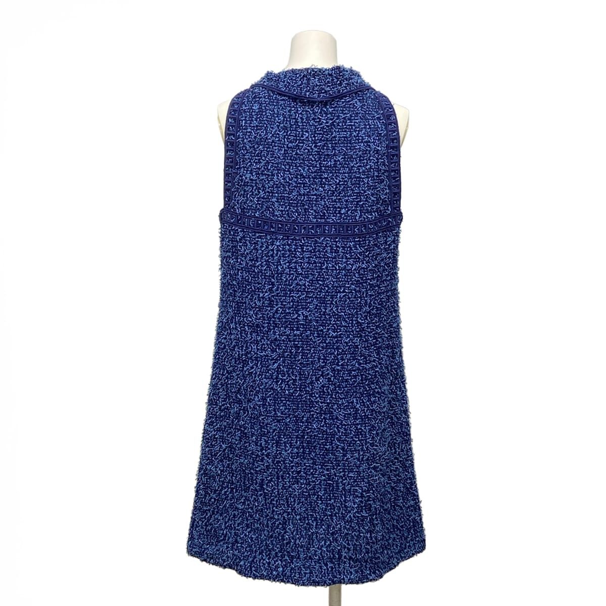 Chanel Dress M Blue Tweed Zip Up Cotton 38 — view 2