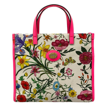 Gucci Handbag Flora White Pink Multi Leather