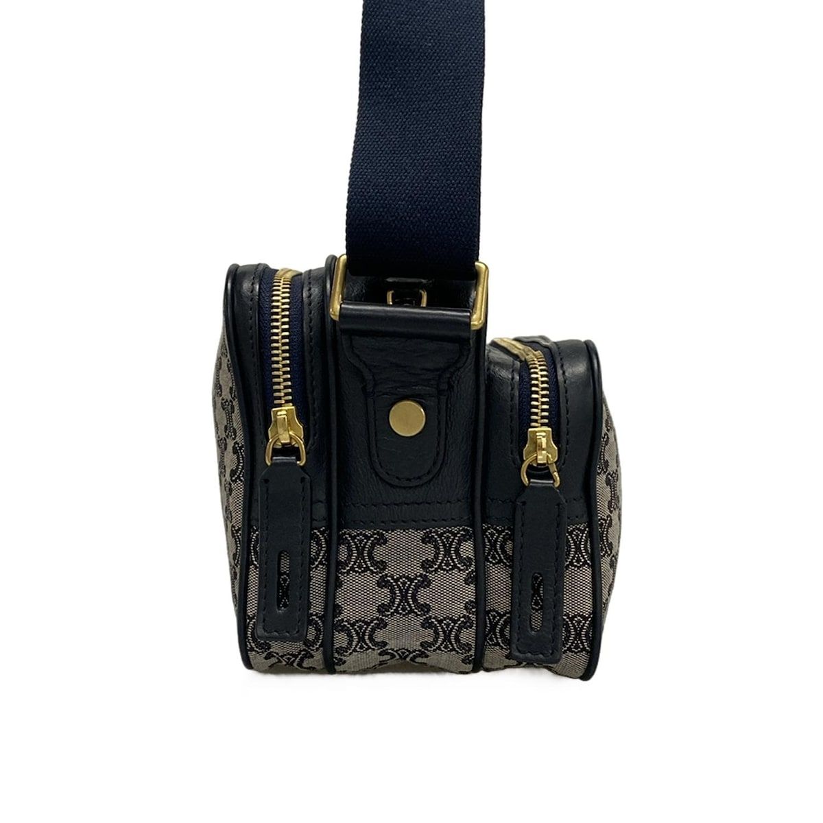 Celine Shoulder Bag Macadam Pattern Light Gray Dark Navy Leather — view 2