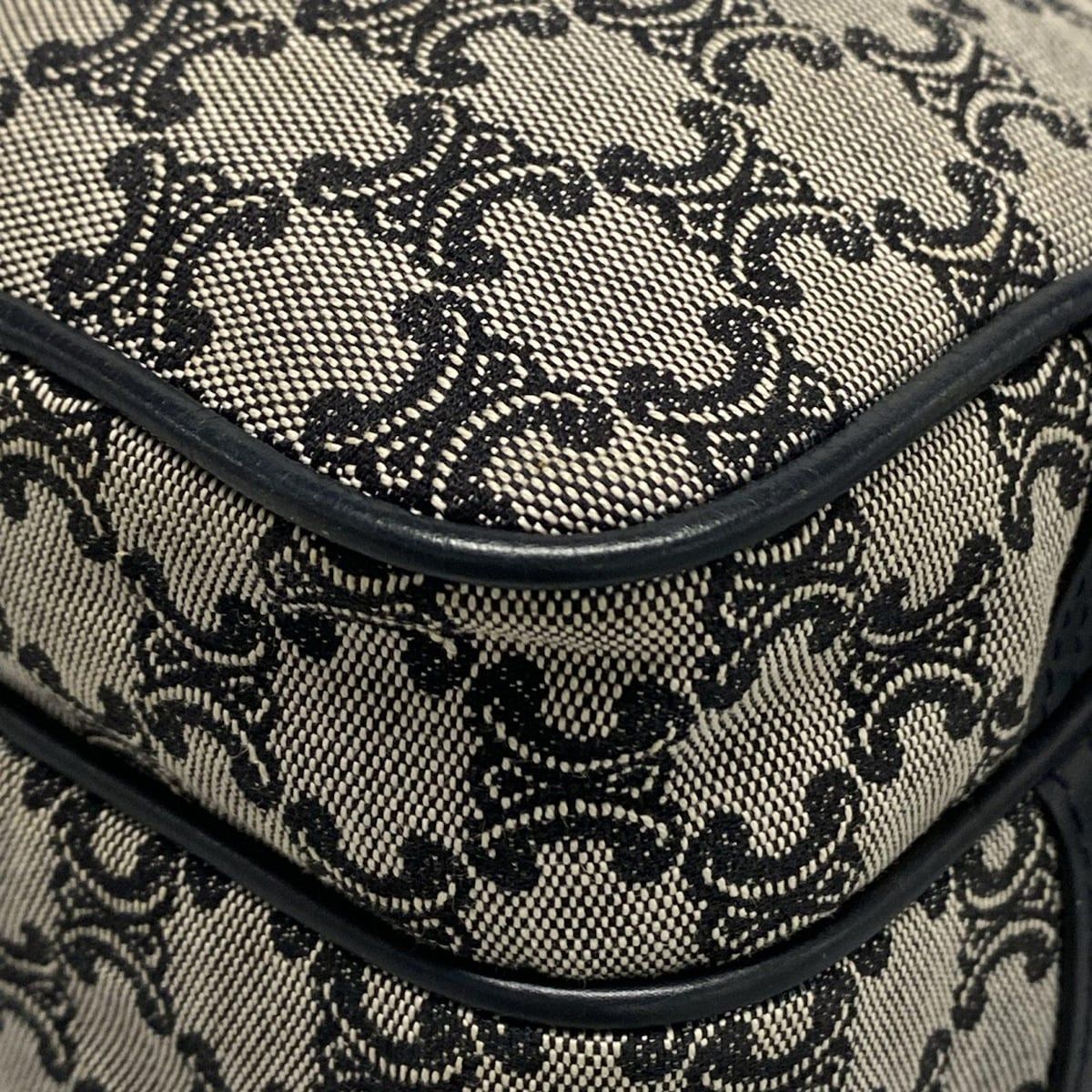 Celine Shoulder Bag Macadam Pattern Light Gray Dark Navy Leather — view 6