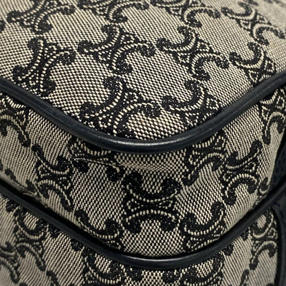 Celine Shoulder Bag Macadam Pattern Light Gray Dark Navy Leather — view 6