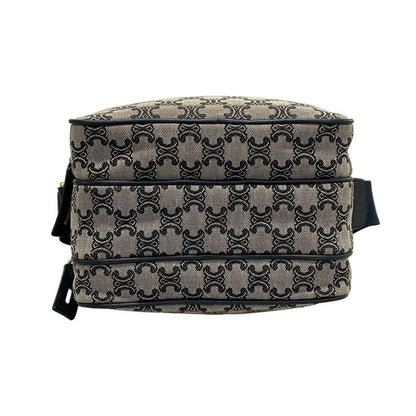Celine Shoulder Bag Macadam Pattern Light Gray Dark Navy Leather — view 5