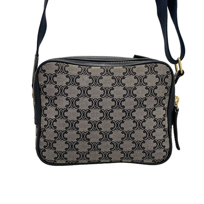 Celine Shoulder Bag Macadam Pattern Light Gray Dark Navy Leather — view 3