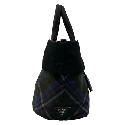Prada Tote Bag Black Navy Green Plaid Reversible — view 2