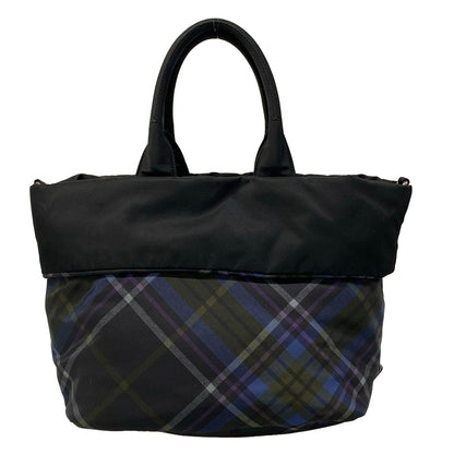 Prada Tote Bag Black Navy Green Plaid Reversible — view 3