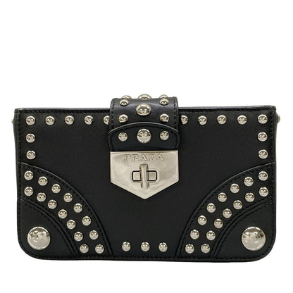 Prada Case Black Studded Leather Vanity Bag