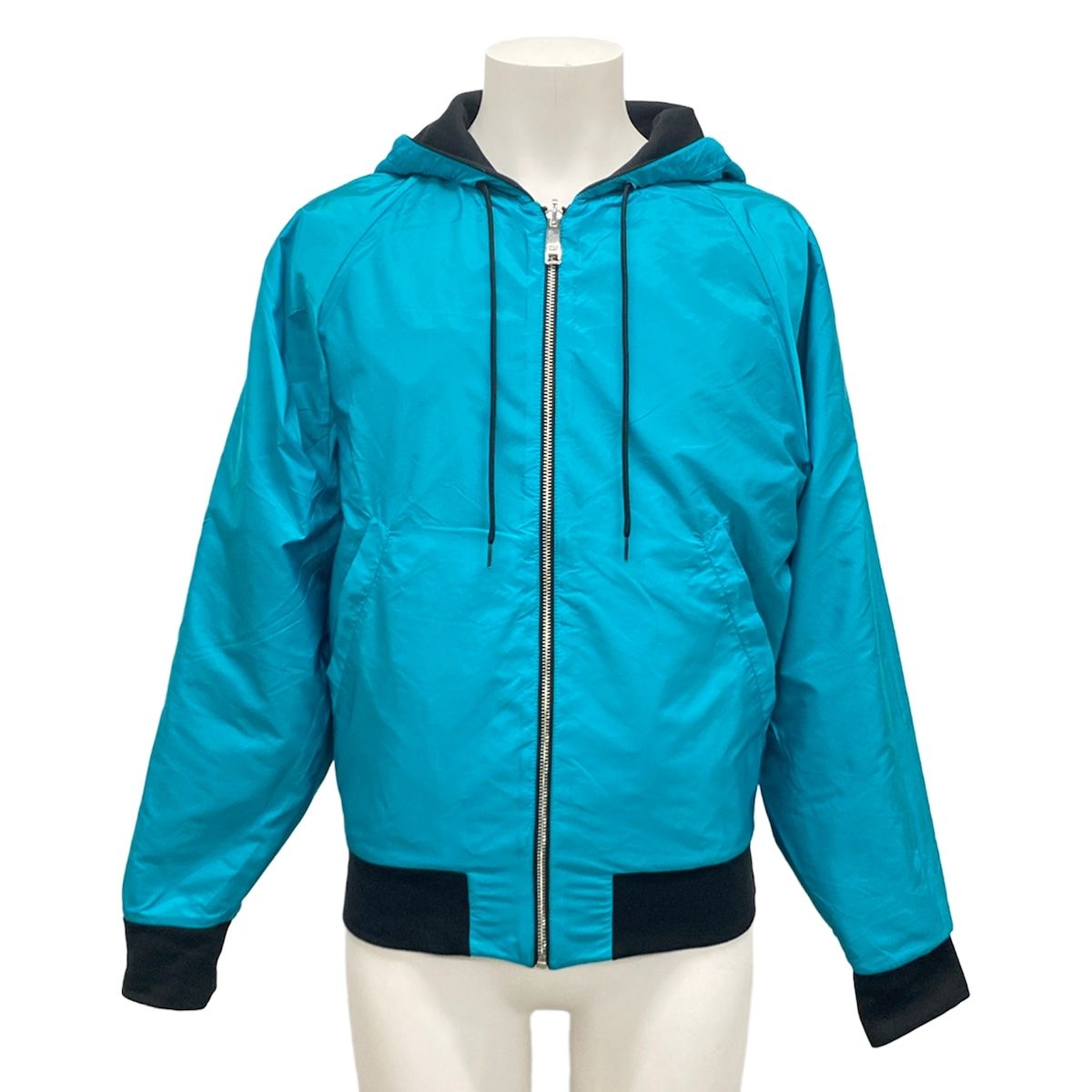Prada Hoodie Black Light Blue Triangle Logo Reversible Cotton XS — view 3