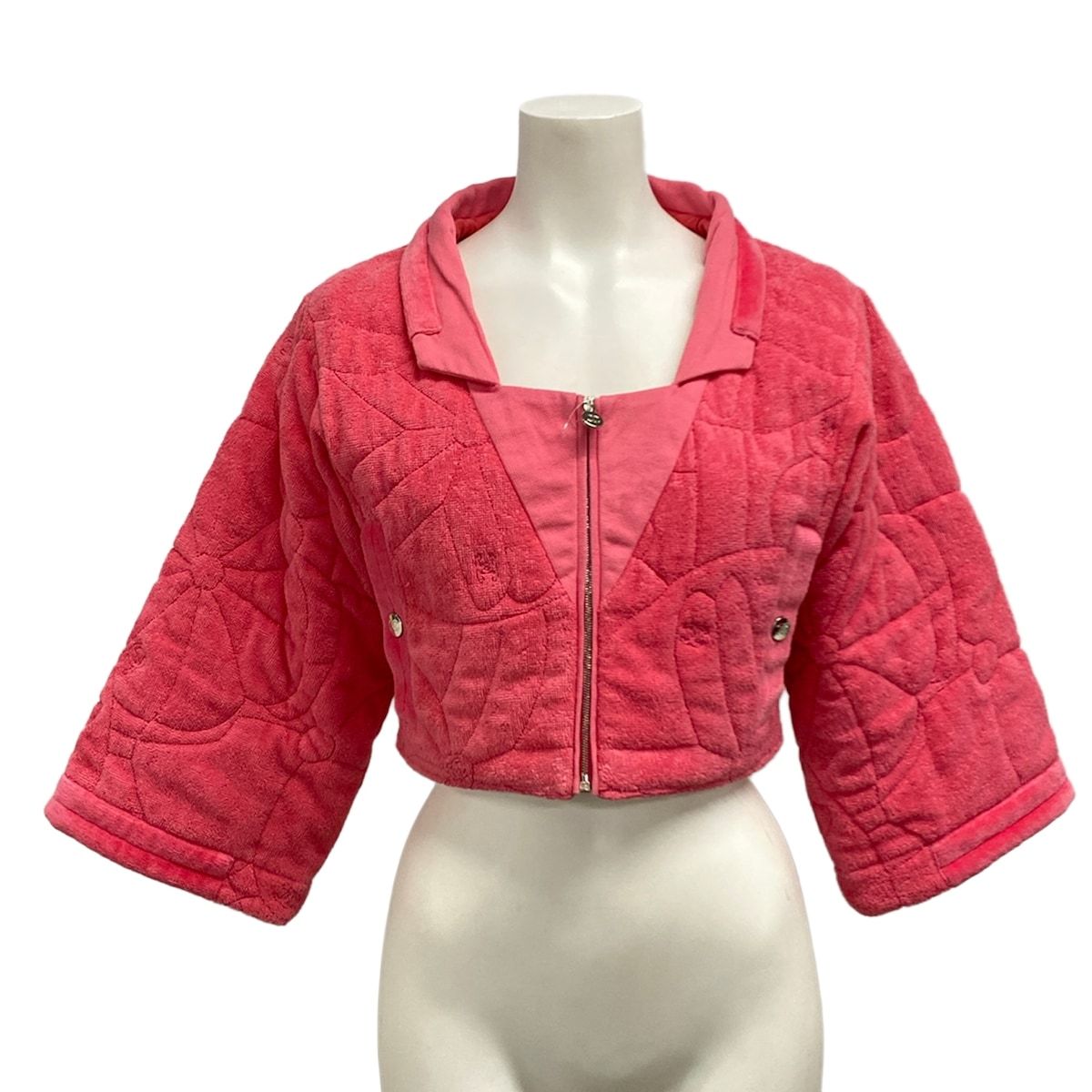 Chanel Jacket S Pink Pile Zip Up Short Length Cotton 34