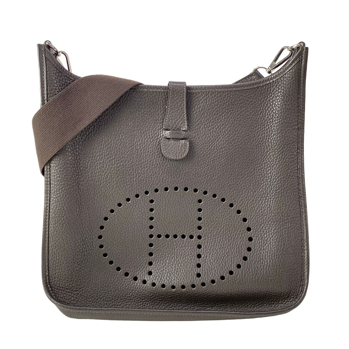 Hermes Shoulder Bag Evelyne MM Dark Brown Silver