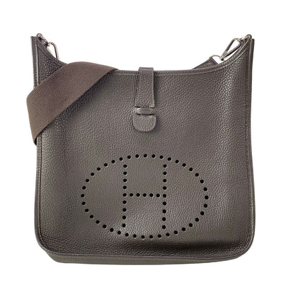 Hermes Shoulder Bag Evelyne MM Dark Brown Silver