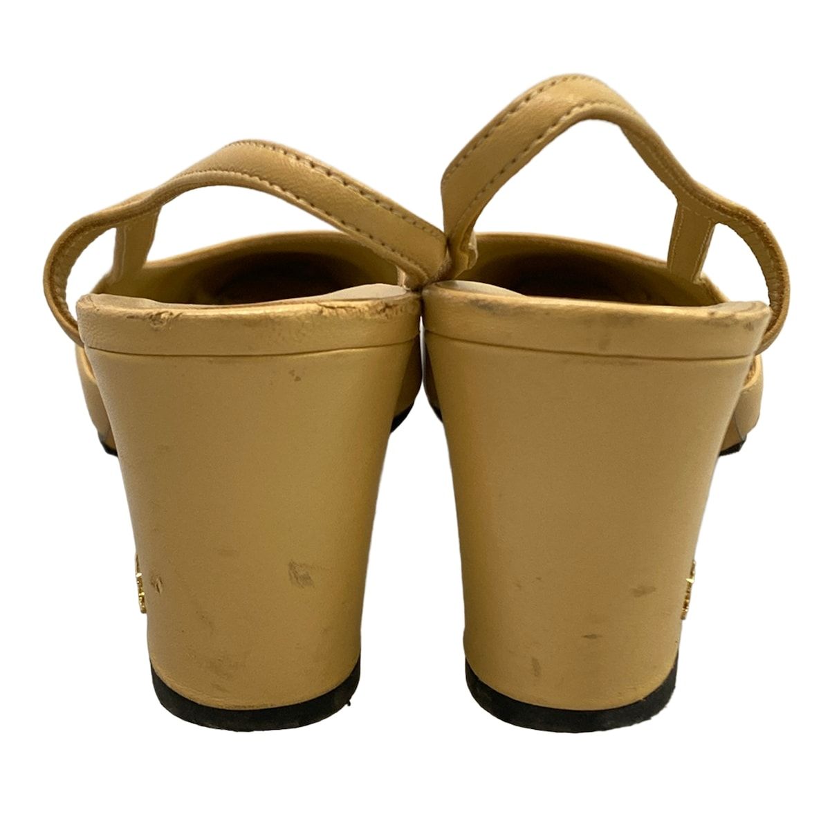 Chanel Mules C Slingback Shoes Beige Black CC Logo Leather — view 6
