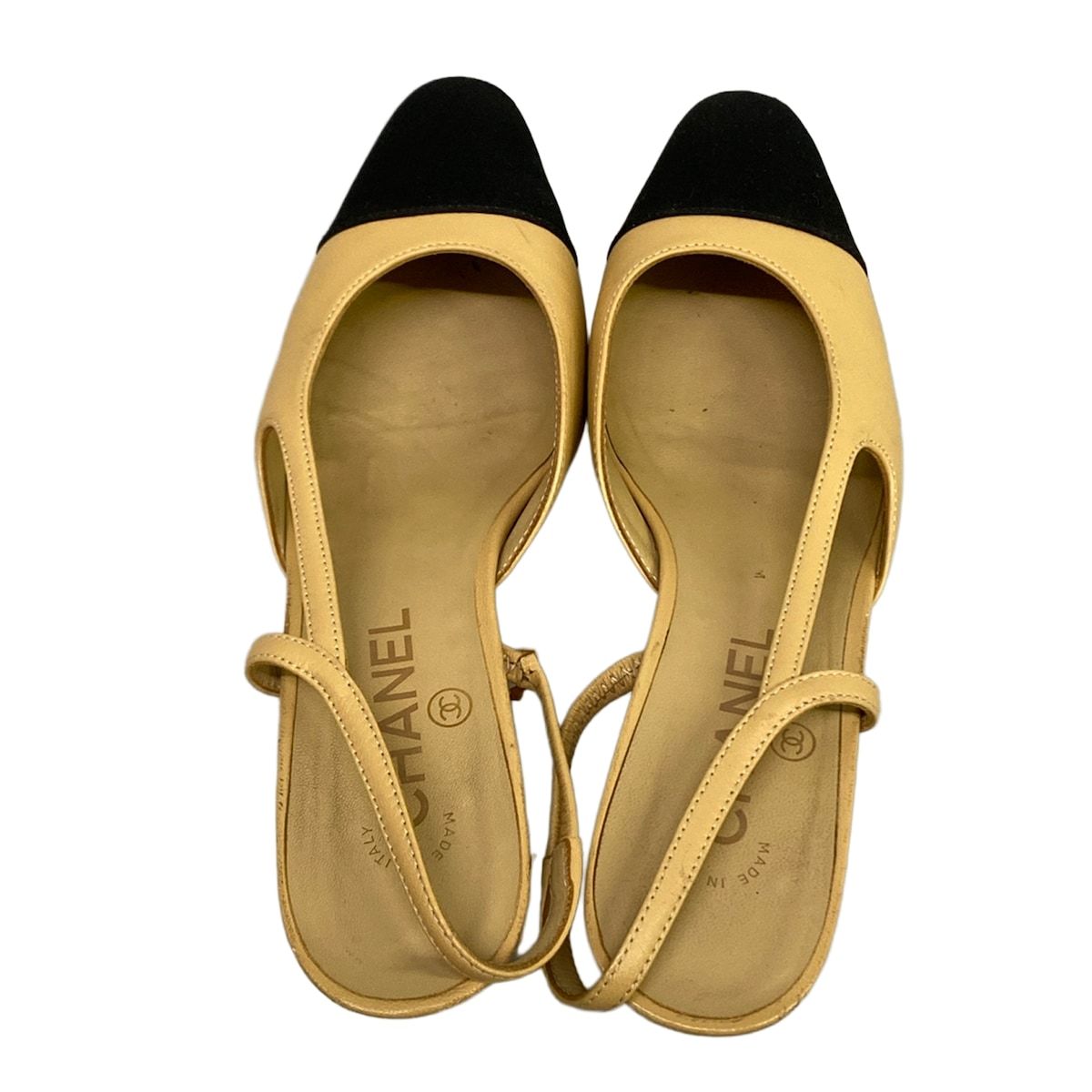 Chanel Mules C Slingback Shoes Beige Black CC Logo Leather — view 7