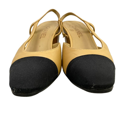 Chanel Mules C Slingback Shoes Beige Black CC Logo Leather — view 5