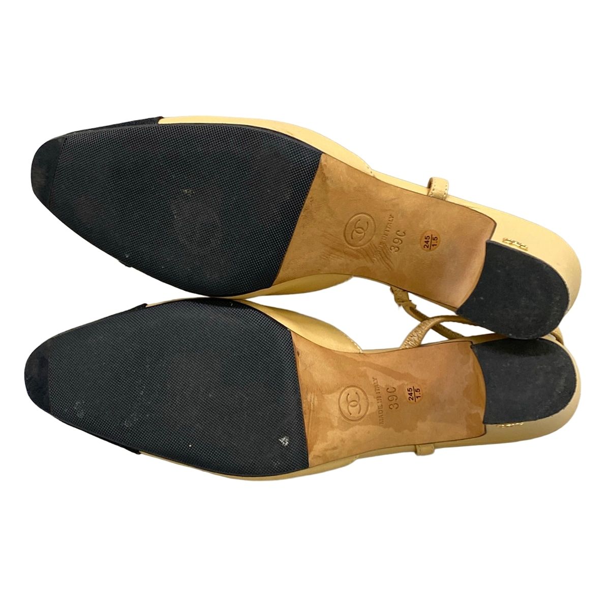 Chanel Mules C Slingback Shoes Beige Black CC Logo Leather — view 8