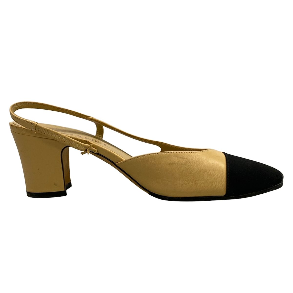Chanel Mules C Slingback Shoes Beige Black CC Logo Leather — view 2