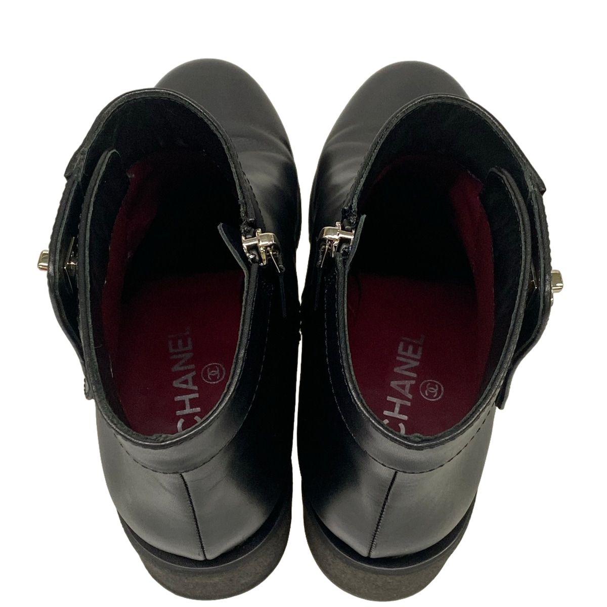 Chanel Short Boots Black Silver CC Logo Turnlock Leather — view 7