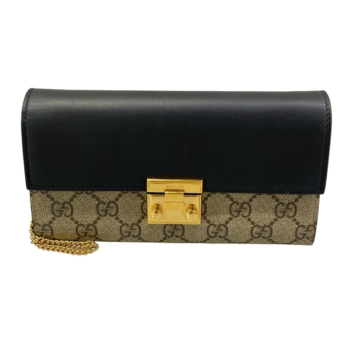 Gucci Wallet Padlock GG Plus GG Supreme Dark Brown Beige Black Chain Leather