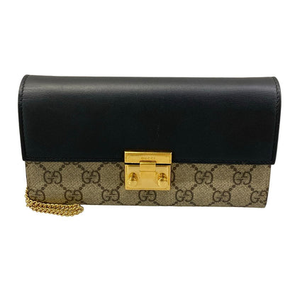 Gucci Wallet Padlock GG Plus GG Supreme Dark Brown Beige Black Chain Leather