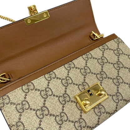 Gucci Wallet Padlock GG Plus GG Supreme Dark Brown Beige Black Chain Leather — view 3