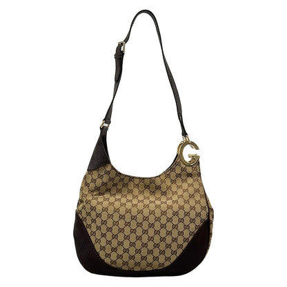 Gucci Shoulder Bag Charlotte GG Pattern Dark Brown Beige Leather