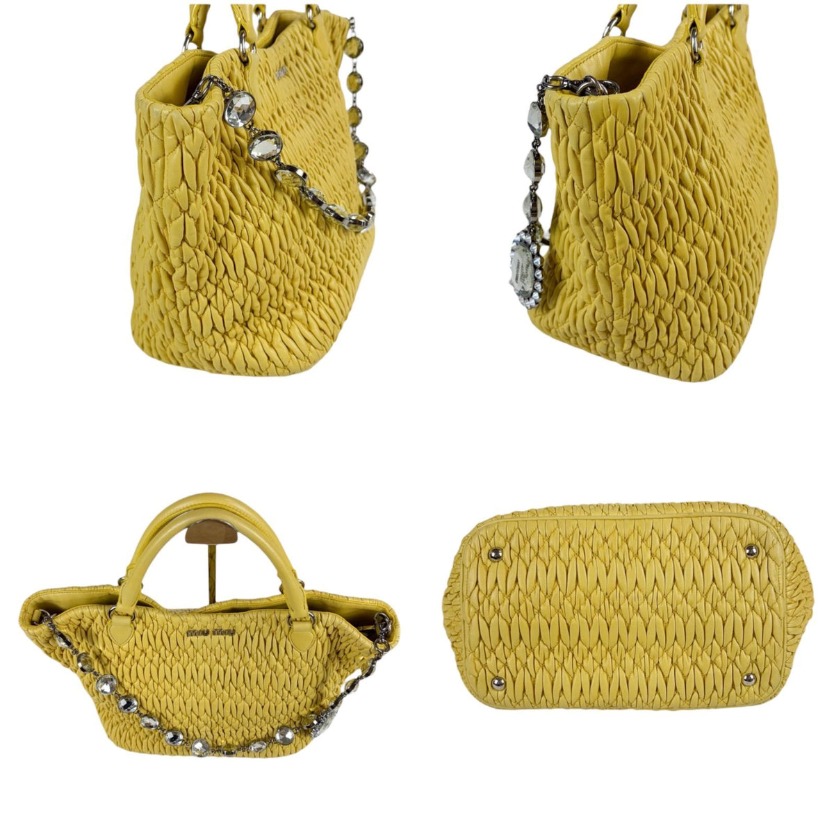 Miu Miu Matelasse Leather Nappa Crystal 2-Way Hand Tote — view 4