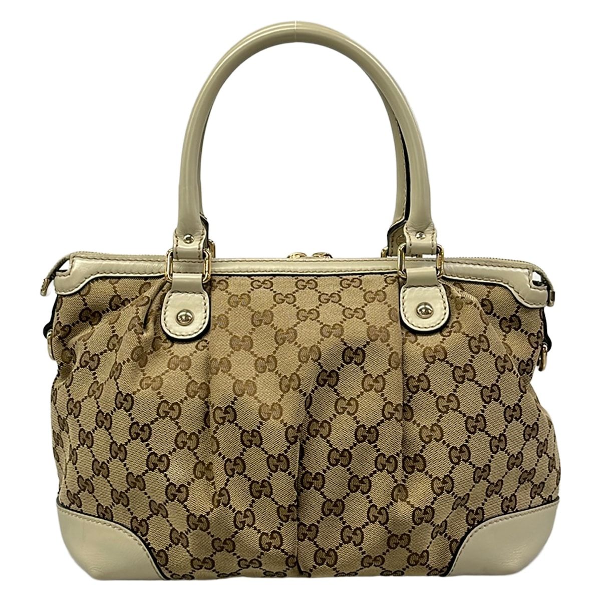 Gucci Handbag Dark Brown Beige Ivory Leather — view 3