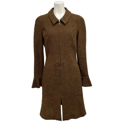 Chanel Dress M Dark Brown Zip Up Check Wool 40