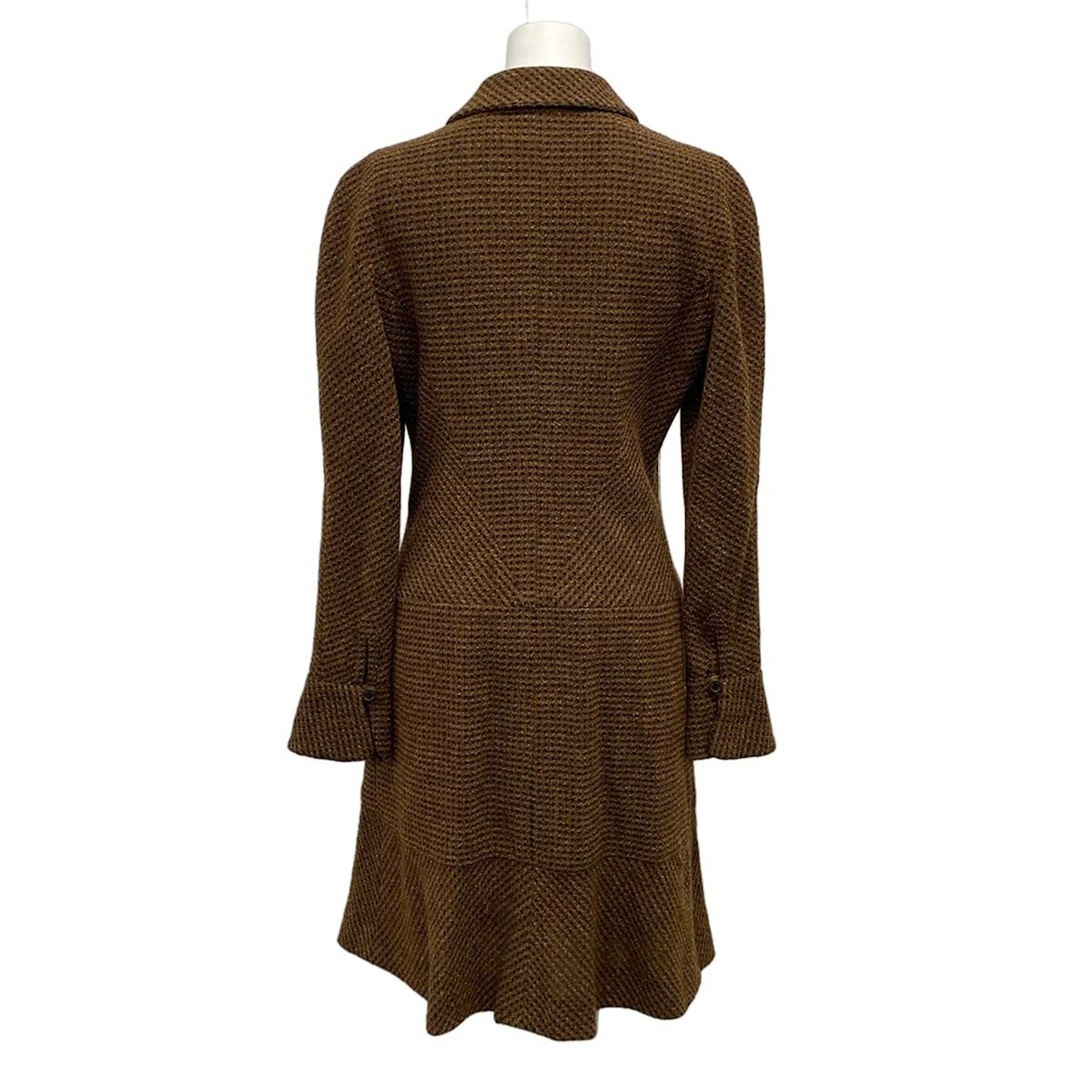 Chanel Dress M Dark Brown Zip Up Check Wool 40 — view 2