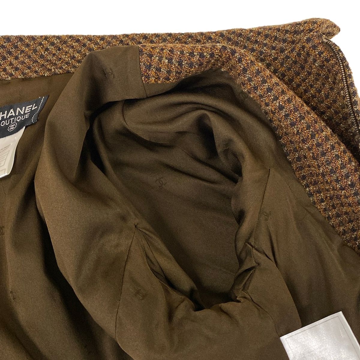 Chanel Dress M Dark Brown Zip Up Check Wool 40 — view 8