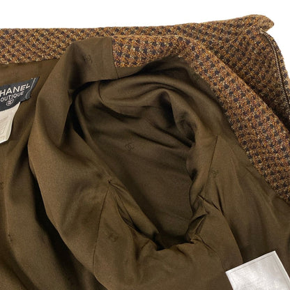 Chanel Dress M Dark Brown Zip Up Check Wool 40 — view 8
