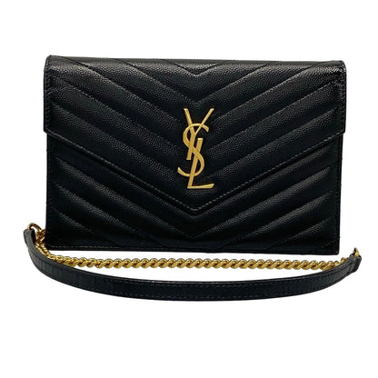 Saint Laurent Paris Wallet Cassandra Envelope Chain Black Leather Shoulder Bag