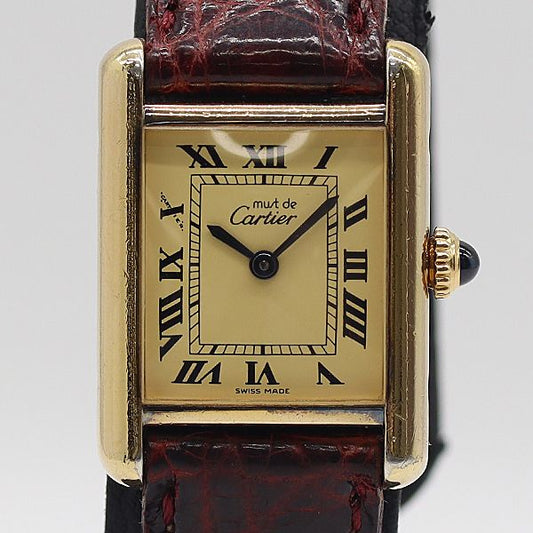 Cartier Class Must Tank 925 Sterling Silver Ivory Dial Manual Wind Watch