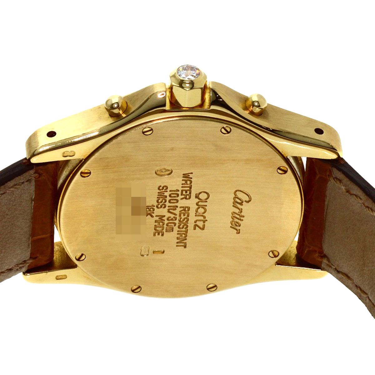 Cartier Santos Round Chrono Reflex Watch 18k Yellow Gold Leather Diamond — view 6