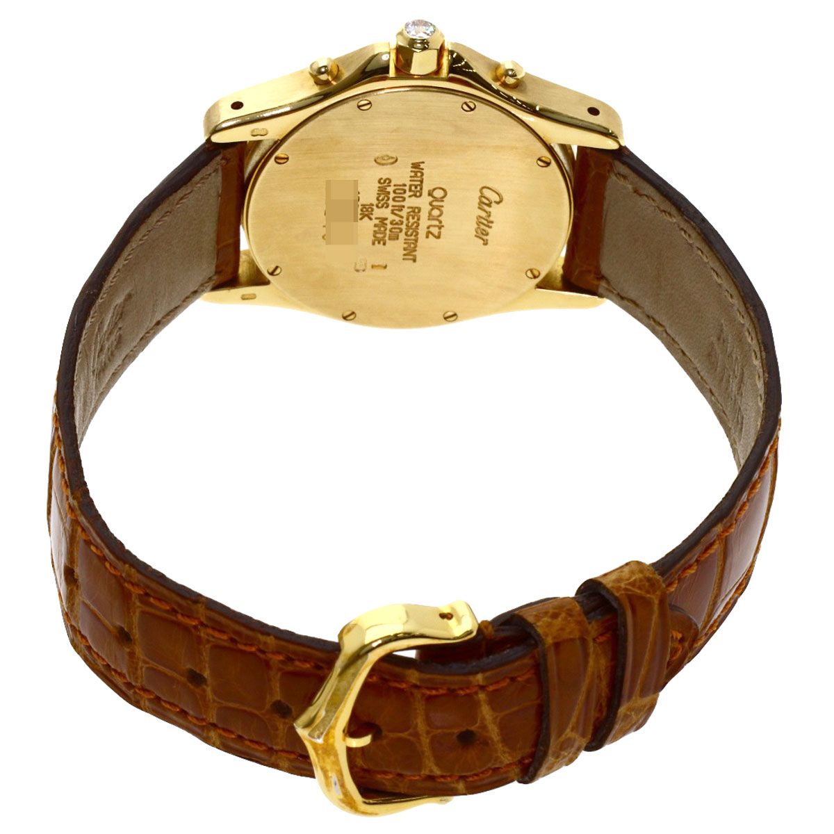 Cartier Santos Round Chrono Reflex Watch 18k Yellow Gold Leather Diamond — view 7