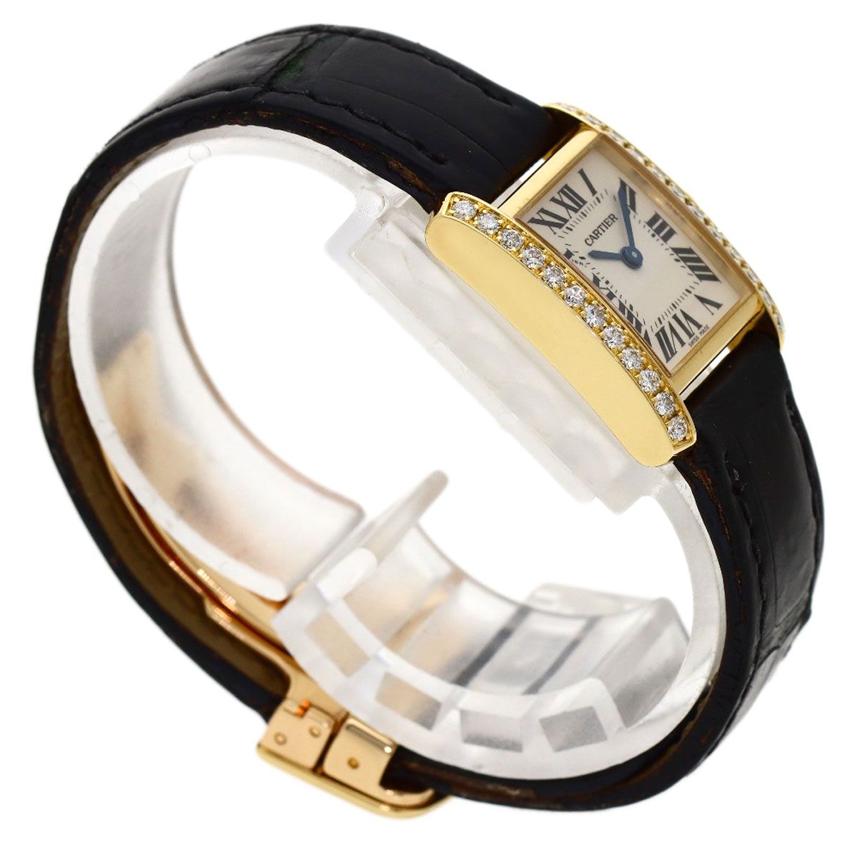 Cartier Tank Francaise SM Diamond Bezel Watch 18k Yellow Gold Leather — view 2