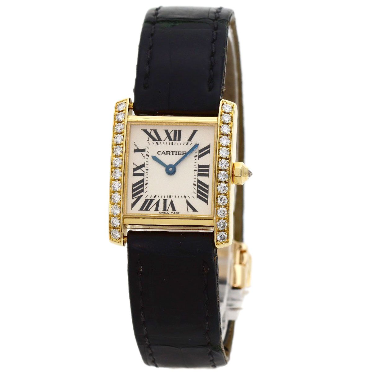 Cartier Tank Francaise SM Diamond Bezel Watch 18k Yellow Gold Leather