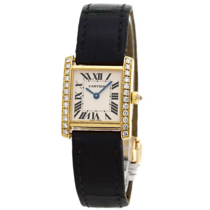 Cartier Tank Francaise SM Diamond Bezel Watch 18k Yellow Gold Leather