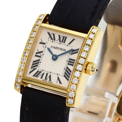 Cartier Tank Francaise SM Diamond Bezel Watch 18k Yellow Gold Leather — view 3