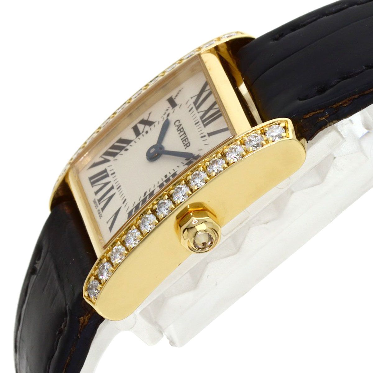 Cartier Tank Francaise SM Diamond Bezel Watch 18k Yellow Gold Leather — view 5