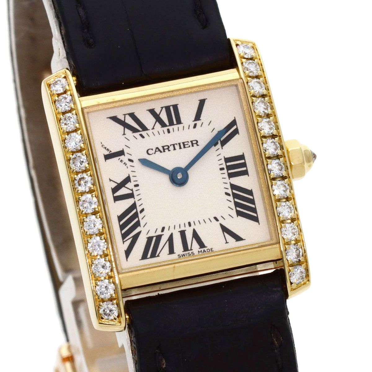 Cartier Tank Francaise SM Diamond Bezel Watch 18k Yellow Gold Leather — view 4